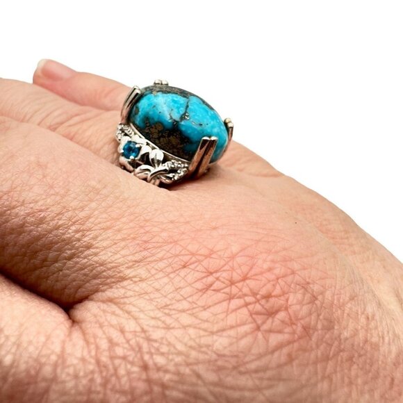 Estate Designer DJOY Turquoise Blue Topaz Sterling Silver Statement Ring Size 9 - Picture 6 of 11